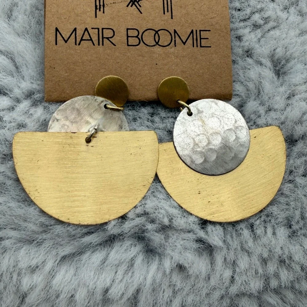 Matr Boomie Earrings OS Gold Silver Mixed Metal Geometric Tiered Drop NEW